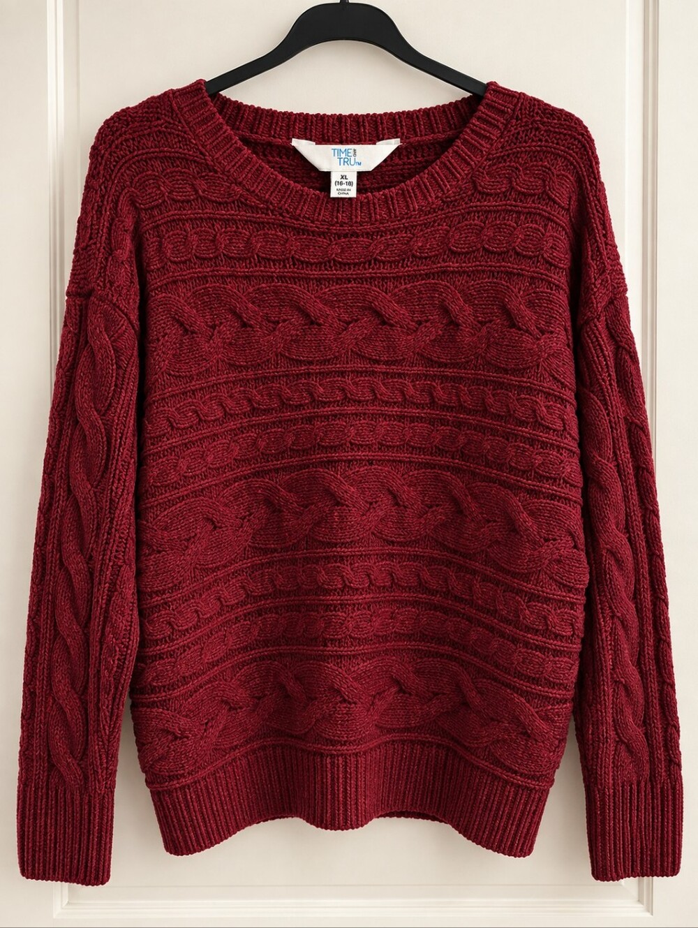 Time and Tru Women's Cable Knit Sweater - Burgundy Red